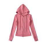 Relaxing Deheder Red Sports Set Long Sleeved Hooded Zippered Coat Lazy Loose Drawn Legs