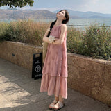 Seaside Holiday Dress Women 2026 Summer New Sweet Three-Dimensional Flowers Fake Two Loose Vest Dress