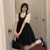 French Princess Dress Suit Bubble Sleeve Temperament Lace Shirt + Back-Sleeve Vest Dress Sweet Two-Piece