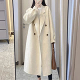 Imitation Cashmeet Coat Woman 2025 Autumn And Winter New Korean Version Of Loose Medium And Long-Term Hepburn Wool Coat Woman