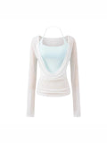 Pure Hot Girl Hanging Neck With Chest Cushion Small Vest Temperament Outside Swing Long Sleeve Hood T-Shirt Hottie Two Sets Of Women