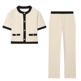 Colored Short-Sleeved Suit Jacket 8317696 High-Waisted Sleeves Casual Straight Trousers 8316696 Set