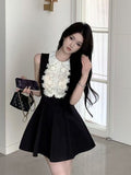 French Thousand Gold Lace Doll Collar Vest Dress Women's Summer Fragrant Temperament Sleeveless Black Dress
