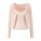 Pure Sexy Lace Side Two Sets Of Long-Sleeved T-Shirt Women's Autumn New Unique Beauty Short Dress