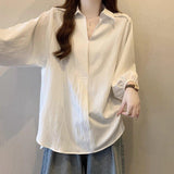 New Hong Kong Style White Shirt Women's Summer Large Size Mm Thin Shoulders Cover Belly Meat Design Loose Seven-Sleeve Top