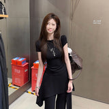 Slimny Slim Irregular Small Sleeve T-Shirt Drags Casual Pants Women 2025 Summer New Fashion Set