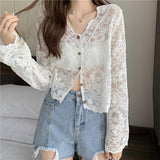 Spring And Autumn 2025 With Sling Skirt Outside The Lace Cardigan Shirt Thin Casual Sunscreen Coat Women Fashion