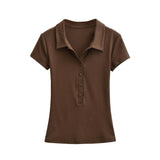 Shoulder Polo Collar Short-Sleeved T-Shirt For Girls Summer New Small Man Repair Short Babes Casual Shirt Top