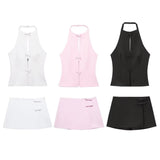 Summer New Hanging Neck Bows Decorated Solid Color Top 4772009