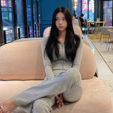 Set Small Coat T-Shirt Zipper Long-Sleeved Woman + Tight Belt Trousers Casual Set Trousers Korean New