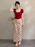 Mingla Dopamine Wears A Set Of Skirts Women's Summer Age-Red Red Top Half Body Skirt Two Sets