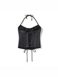 Sexy Babes High-End Feeling Hanging Neck Densiness Small Sling Fish Bone Waist Design Small Sense Pure Sleeveless Top Lady