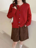 Japan And South Korea Lazy Wind-Collared Sweater Women's Autumn And Winter New Sweet Color Love Buckle Fashion Knitted Shirt Coat Thick