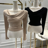 New Design Folds Long-Sleeved Chain Removable T-Shirt Short Tops Slime Shoulders