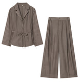 Striped Strap-Cushioned Belt Suit Jacket 2010721507 Striped Clips Double-Folded Trousers 4661439507