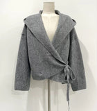 Korean Languid Hooded Knitted Cardigan Women's Autumn And Winter Short Warm Soft Glutinous Side With Loose Bat Sleeve Sweater