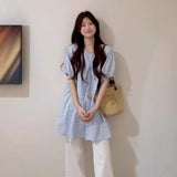 Korean Design With Blue Wave Dot Short-Sleeved Dress Women's Summer 2026 New Small Loose Leisure Top
