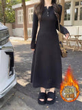 Lazy High-End Temperament Long Dress Body Bottom Plus Thick Korean Atmosphere Knit Sweater Dress Women Autumn And Winter
