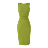 One-×Ö Collar Folded Vest Dress Femininity Elasticity Slime Sleeveless And Sleeveless Long Dress