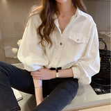Spring And Autumn 2025 Loose Casual White Shirt Women Solid Color Thin With Long-Sleeved Shirt Coat Women Free Of Hot 3D