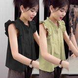 Fresh Wooden Ears Flying Sleeve Shirt Women Summer Wear A Small Romantic French Age-Reared Doll Top