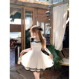 2025 Bow Wave Point Repair Dress French New Sweet Waists Thin Summer Sling Princess Skirt