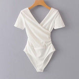 Thai Cross-Necked Women's Top Blouse T-Shirt Summer Body Sex Hot Babie Careful Machine With Short Sleeves T