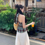 Sweet And Spicy Collegged Lattice V-Neck Sling Vest For The Summer Re-Bitelon Design With A Bow Hanging Neck Blouse