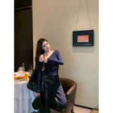 Slanted Shoulder Long Sleeve Bottom Shirt Women Open Shoulder To Shoulder Thin Tops 2025 New Autumn Shoulder Gas Repair Inside