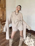 Autumn And Winter New Korean Version Of The Knitted Shirt Shorts Three-Piece Set Of Loose Lazy Casual Lazy Sweater Set