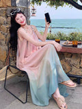 Seaside Holiday Wind Gradually Change Color Dye Loose Slings Beach Skirt Summer Dopamine Dress Atmosphere Super Fairy
