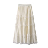 Autumn And Winter New French Sweet Style Lace Side Splicing Plus Velvet Thick High-Waist A-Word Skirt Skirt Skirt