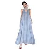 Seaside Vacation Blue Sleeveless Hanging Neck Hanging Neck Dress Women's Summer 2025 New Popular Beautiful Dress