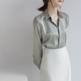 2026 Autumn New Simple Temperament Commuter Professional Shirt Women Silk Silk High Sense Of Urban Style Long Sleeve Shirt