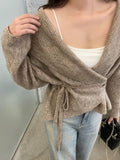 Korean Languid Hooded Knitted Cardigan Women's Autumn And Winter Short Warm Soft Glutinous Side With Loose Bat Sleeve Sweater