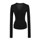 Spice Girls V-Neck Long-Sleeved T-Shirt T-Shirt Women's Autumn Slimming Henry Shirt Pure Lustful Inside The Top