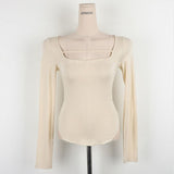 Design-Sensitive Line Bottoming Shirt Curve Close Waist Tight Body Thin Collar Top South Korea's New Autumn Chest Long Sleeve