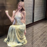 Vintage Tie Dye Sex Hanging Dress Women Summer Seaside Holiday Dress Temperament Waist Thin A-Word Dress