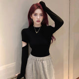 Half-High Collar Hollow Hottie Long-Sleeved T-Shirt Girl Spring And Autumn Pure Simple Shirt Inside The Bottom Shirt