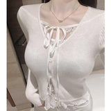 South Korea's Spring And Autumn New Temperament Pure Lust Lace Splicing Top Match Two Long-Sleeved Knitted T-Shirt Girl Ins