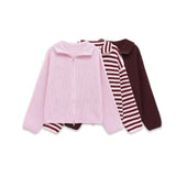 Spring New Striped Double Zipper Knitted Shirt Jacket