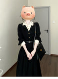 French-Style Black Polo Collar Shirt Dress Dress Woman 2025 New Summer Wearing Two Long Skirts