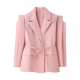 BSK&TRAF Women's Clothing 2025 Autumn New French Fashion Pocket Belt Bandwidth Shoulder Suit Jacket