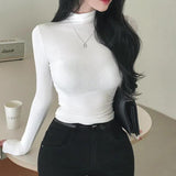 Spring And Autumn New Temperament Half-High Collar Tset Bra Shirt Set Thin Long Sleeve T-Shirt Inside The Bottom Shirt Women Ins
