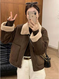 2026 Autumn And Winter New Korean Version Of The Collar Retro Temperament Loose Warm Lamb Wool Coat Women Zipper Casual Top