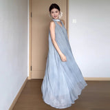 Seaside Vacation Blue Sleeveless Hanging Neck Hanging Neck Dress Women's Summer 2025 New Popular Beautiful Dress