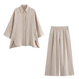 Spring 2025 New Casual Thin Loose Shirt Tight Straight Trousers Set 2157045