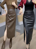 PU Leather Skirt Bag Hip Skirt Half Dress Dress In The Autumn 2025 New Women's Dress A-Shaped Skirt Autumn And Winter Skirt