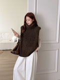 High-Necked Sweater Vest Women Autumn And Winter Lazy Wind Loose Wearing Sleeveless Shoulder Folding Knitting Top