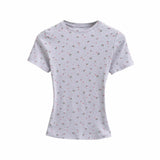 Kardashian Floral Round Neck Tight Short-Sleeved T-Shirt 2026 Summer New Slimming Waist Straight Shoulder Coat